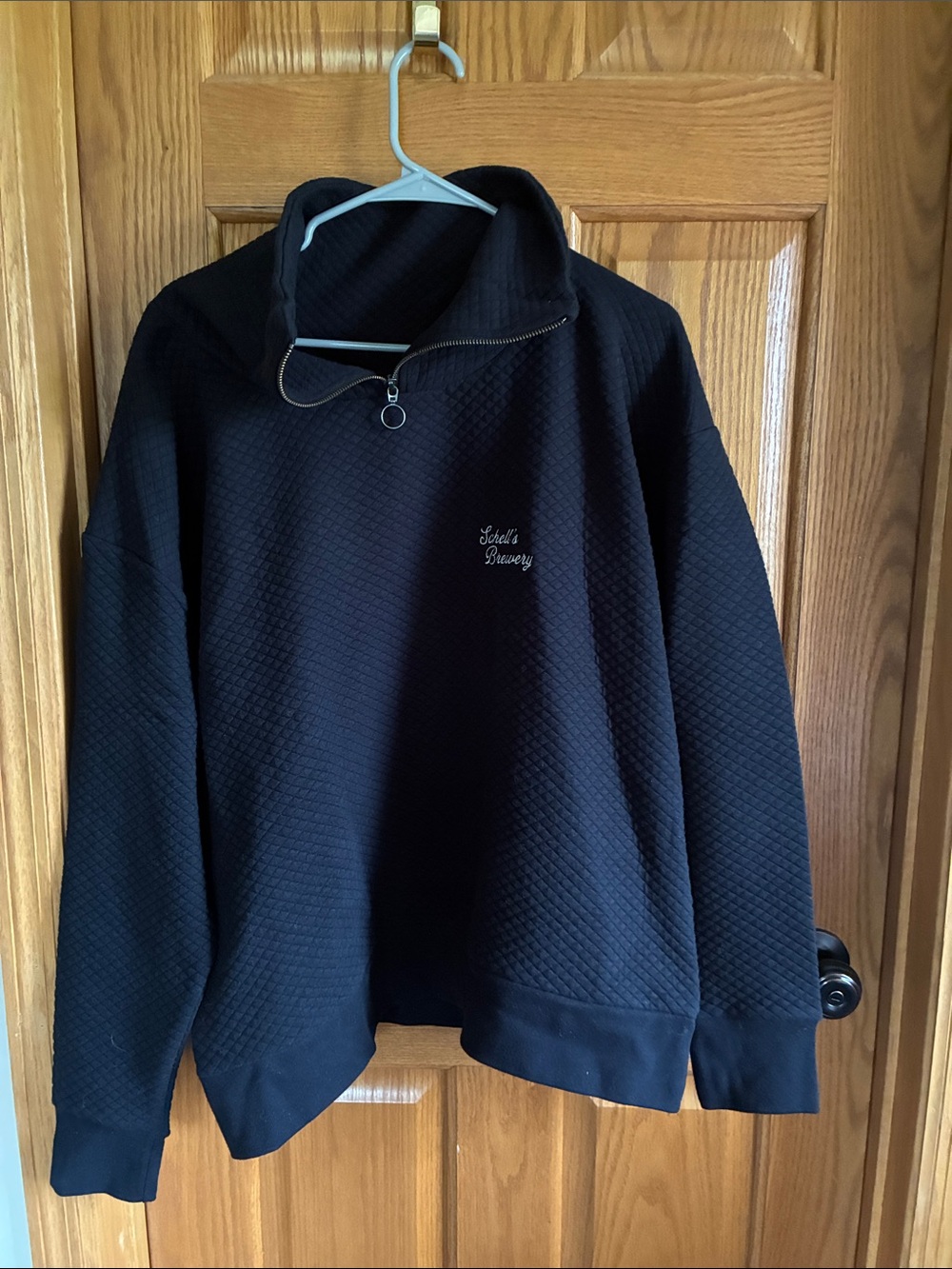 Women's Black Quarter-Zip Textured Pullover Sweatshirt
